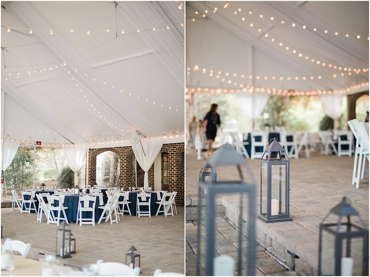 white tent string lights reception 