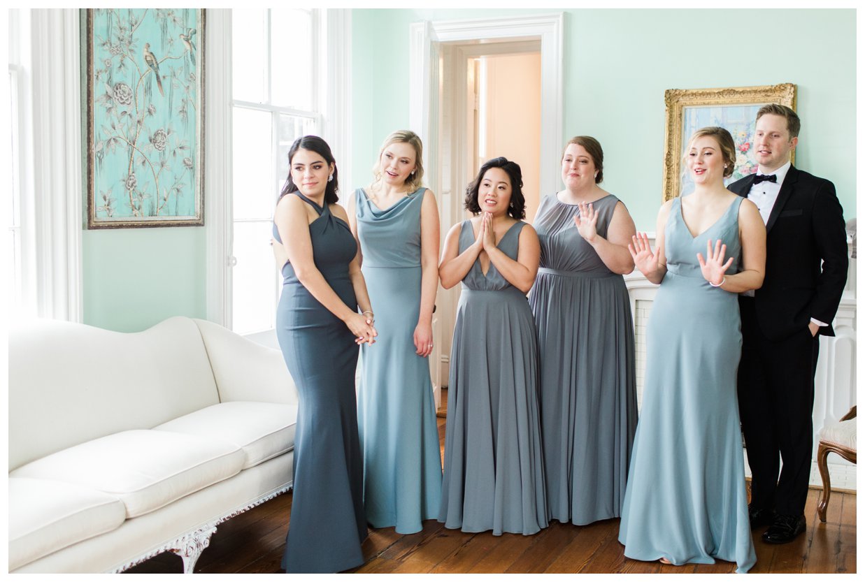 shades of blue bridesmaids dresses