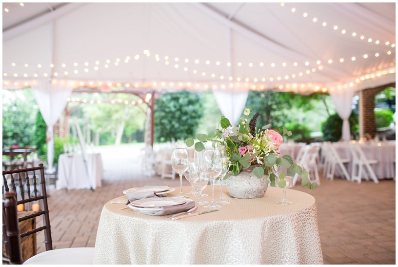 romantic reception with white tent and string lights the oaks at salem 