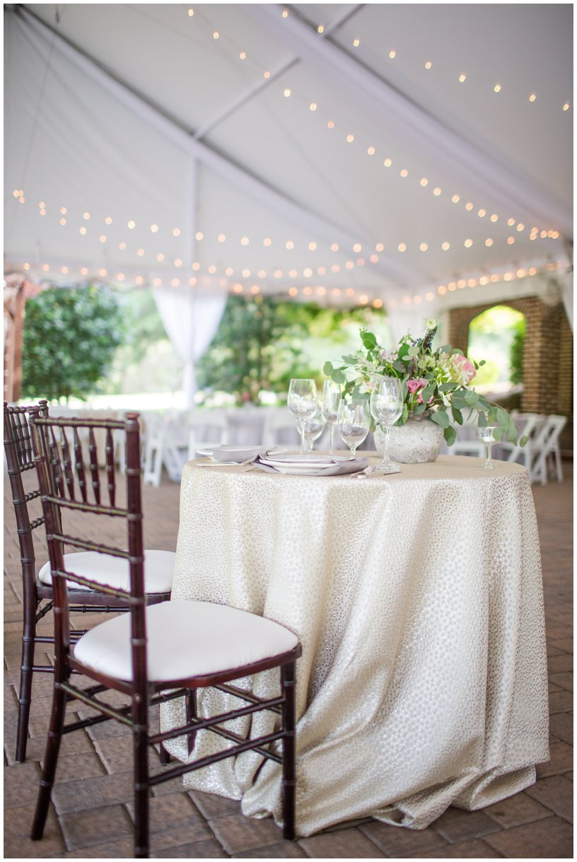 white tent with string lights wedding reception 